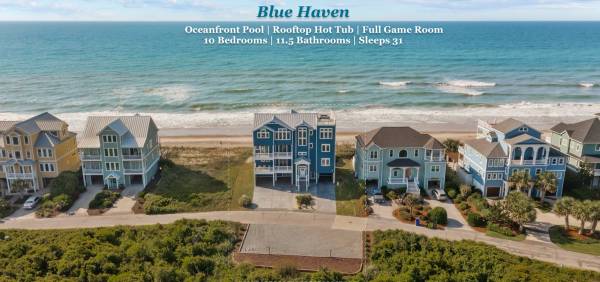 Blue Haven in North Topsail Beach, NC Luxury oceanfront vacation rental with pool and hot tub.
