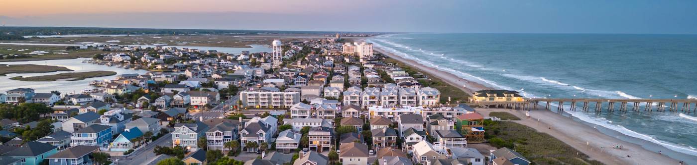 aerial view of Surf City, North Carolina homes near beach